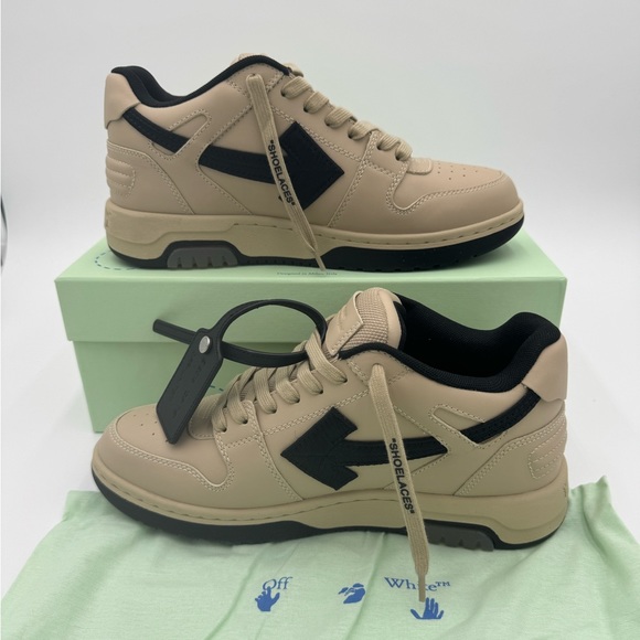 OFF-WHITE Out of Office Calf Leather Sneakers Beige / Black OOO - Picture 1 of 8